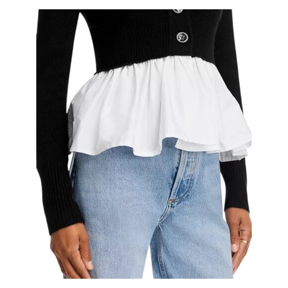 NWT AQUA Cashmere V-Neck Twofer Black White M Bloomingdale’s Best Seller - Picture 12 of 12